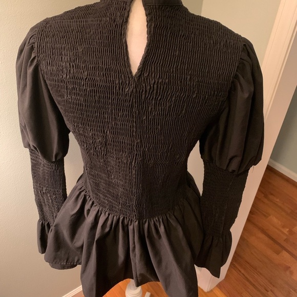 SHEIN Black Smocked Peplum Blouse,L - Picture 3 of 5